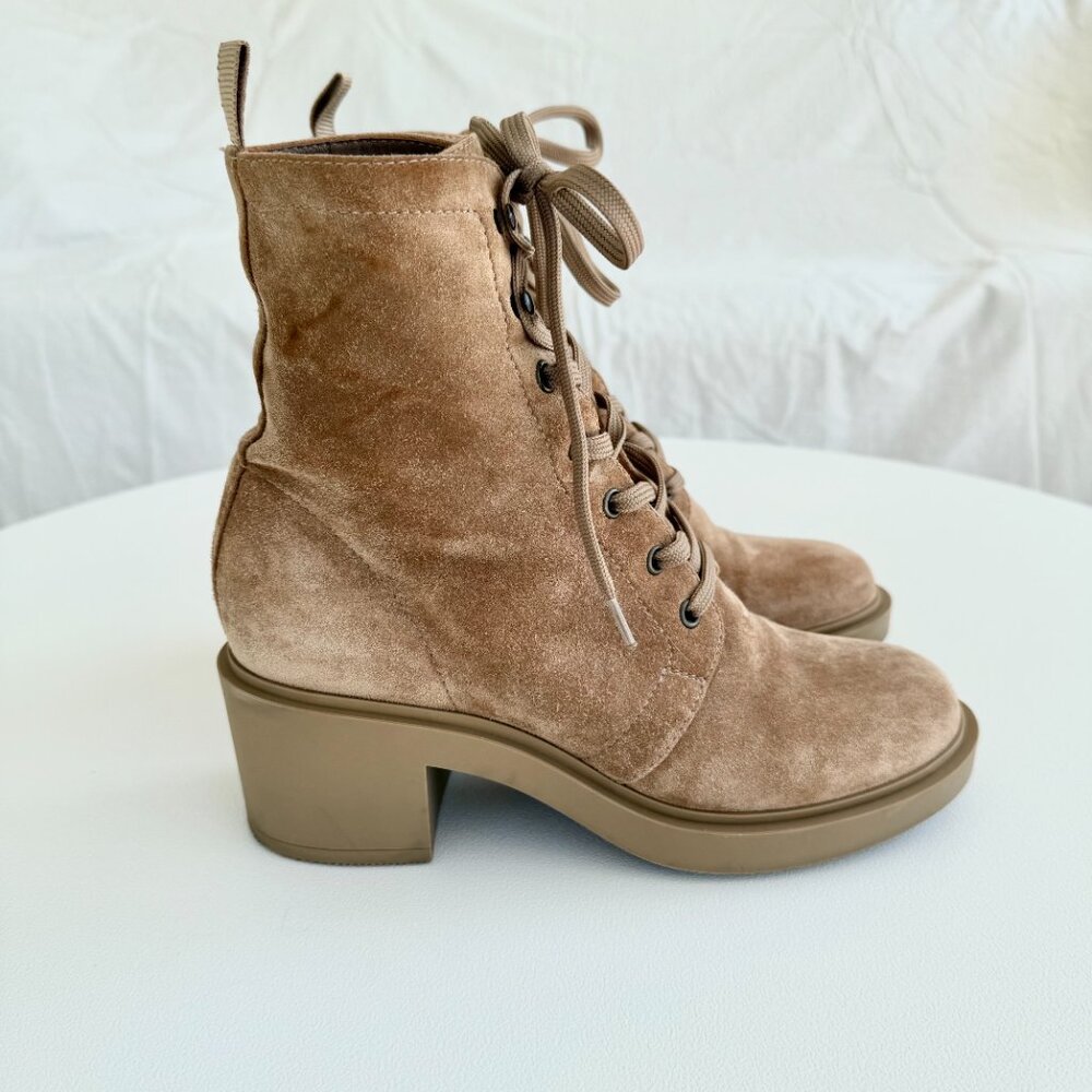 Gianvito Rossi Foster Lace-Up Combat Boots in Camel Suede - Picture 8 of 16